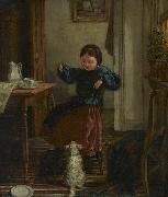 unknow artist Girl and Dog oil painting reproduction